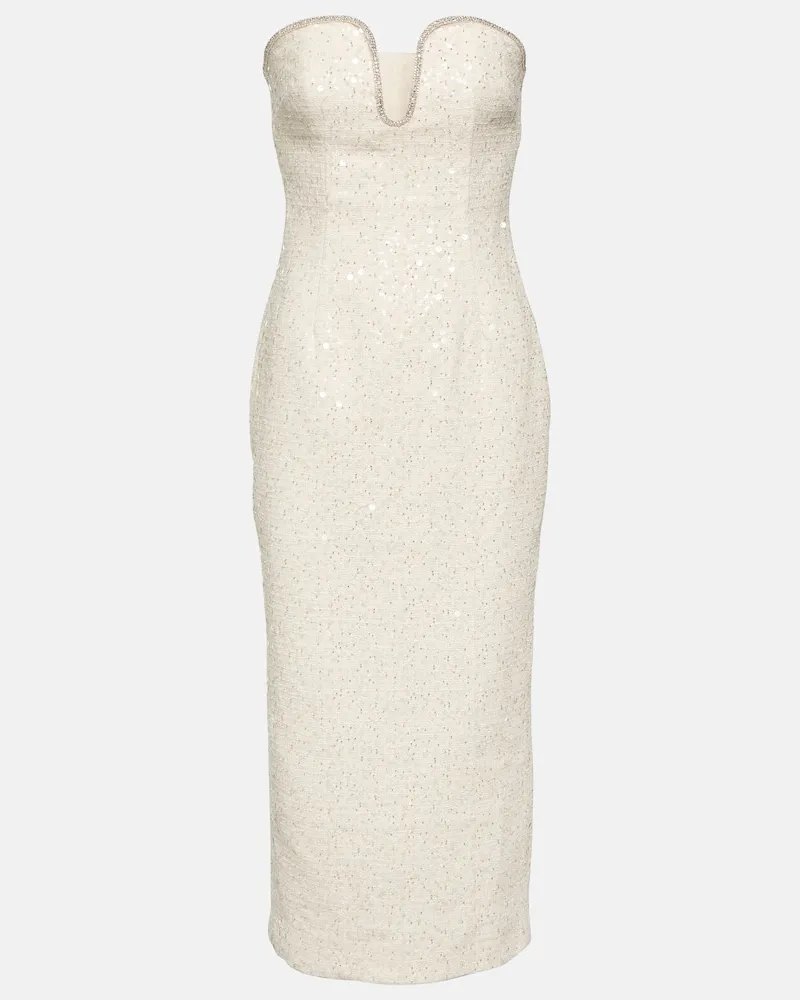 Self-Portrait Bridal Midikleid aus Bouclé mit Pailletten Weiß