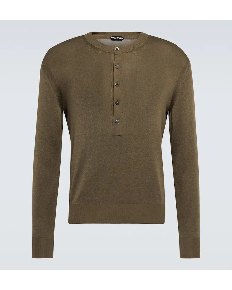 Tom Ford Henley-Top aus Seide Gruen