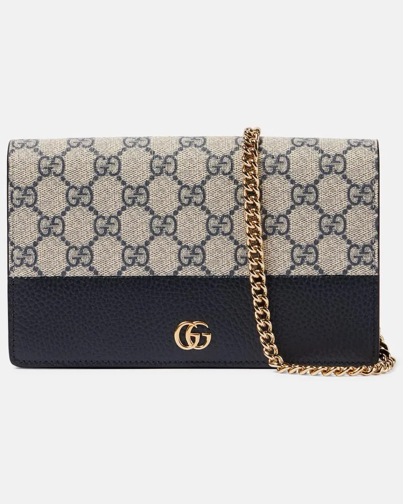 Gucci Schultertasche GG Marmont Mini mit Leder Blau