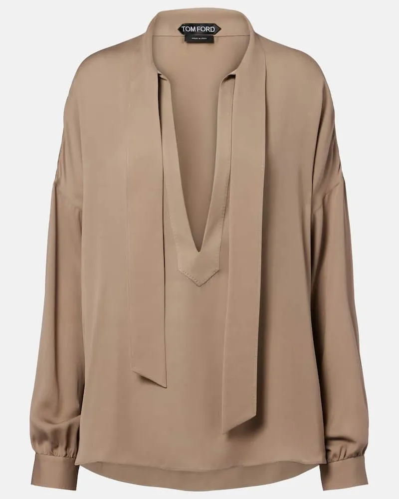 Tom Ford Schluppenbluse aus Seiden-Georgette Braun