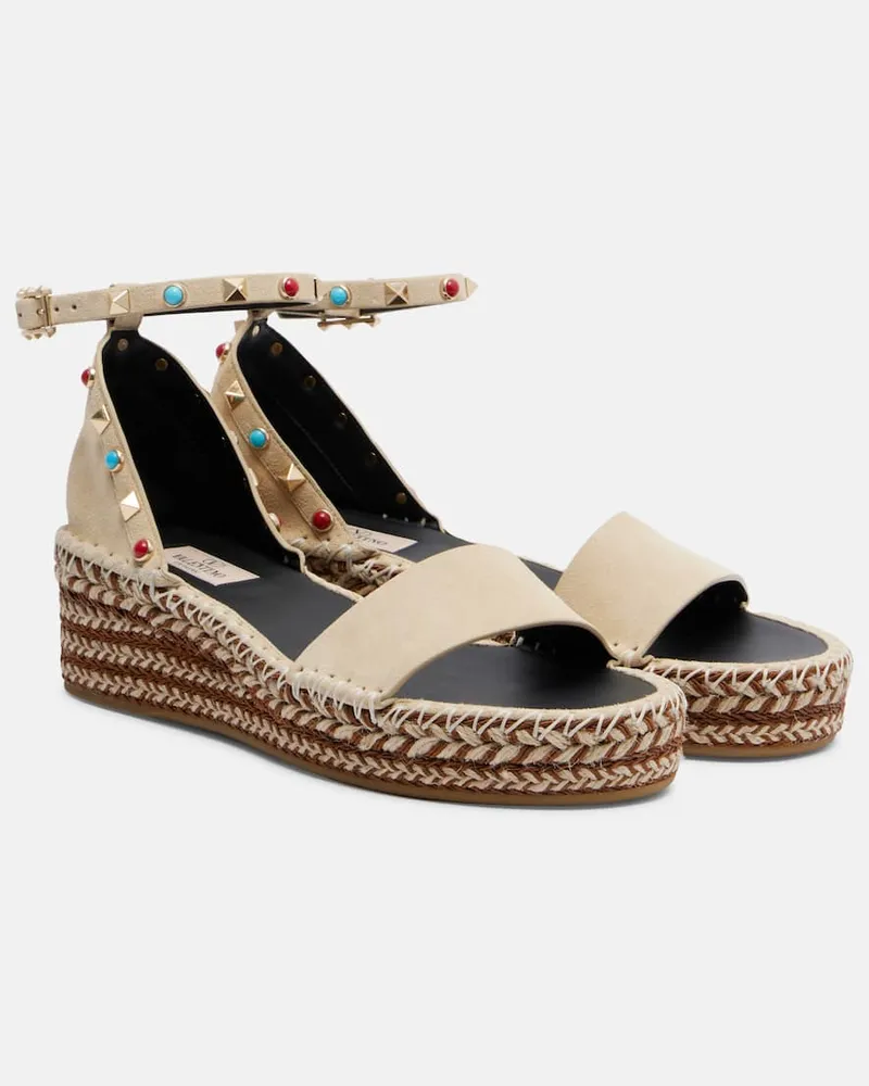Valentino Garavani Espadrille-Sandalen Rockstud aus Veloursleder Beige