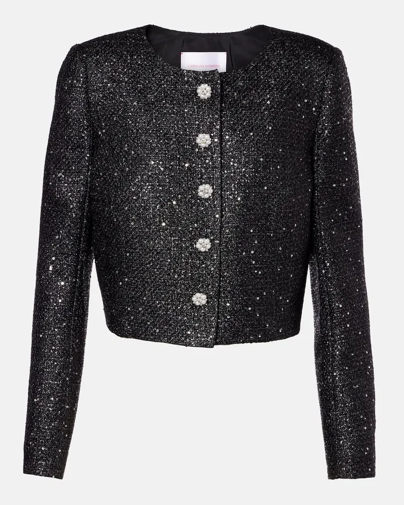 Carolina Herrera New York Cropped-Jacke aus Tweed mit Pailletten Schwarz