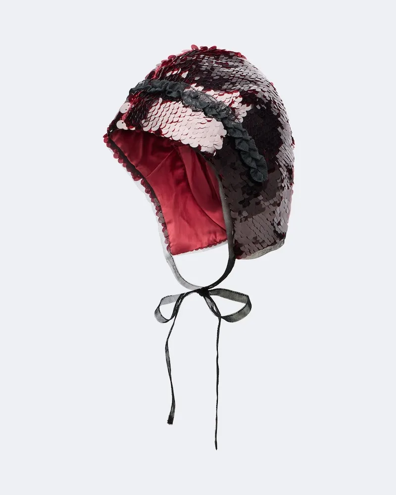 Simone Rocha Kapuze mit Tüll und Pailletten Burgunderrot