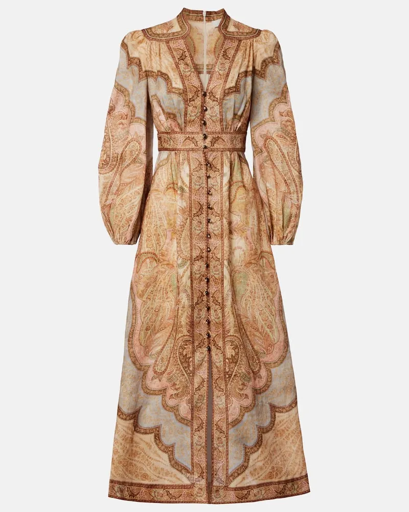 Zimmermann Hemdblusenkleid Wanderlust aus Leinen Multicolor