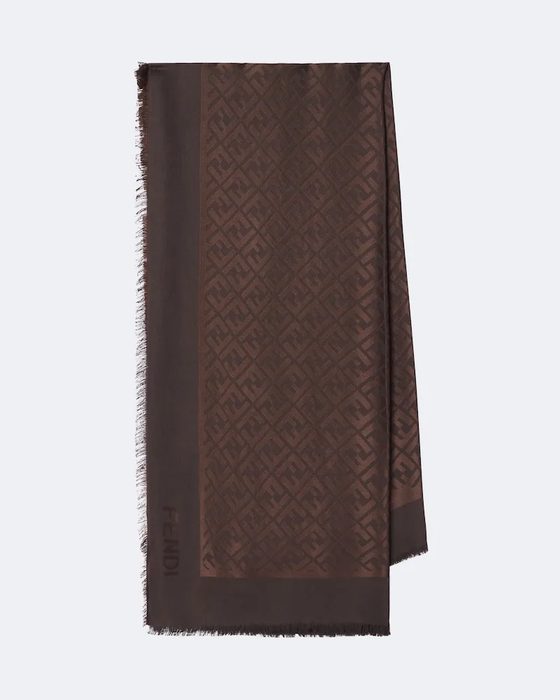 Fendi Schal FF aus einem Seiden- und Wollgemisch Braun