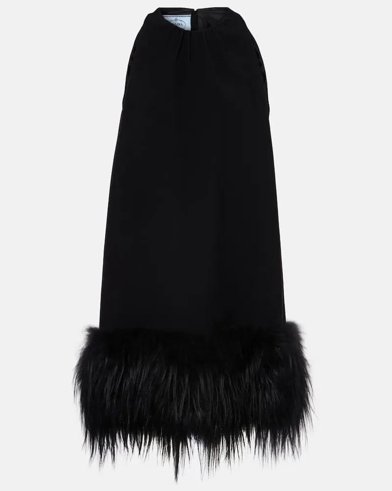 Prada Minikleid mit Federn Schwarz