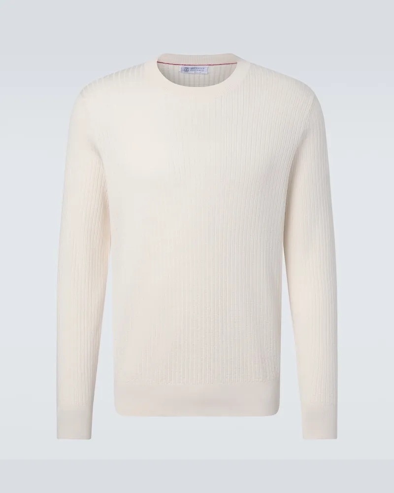 Brunello Cucinelli Pullover aus Baumwoll-Rippstrick Weiß