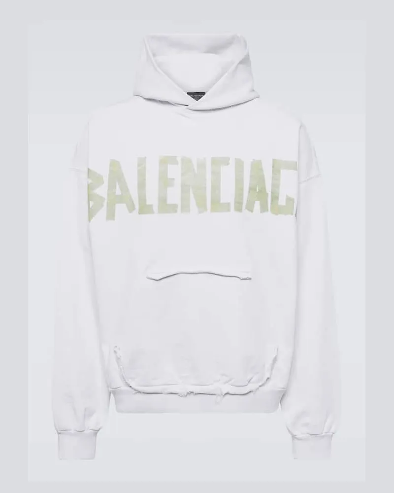 Balenciaga Hoodie Tape Type Ripped aus Fleece Weiß