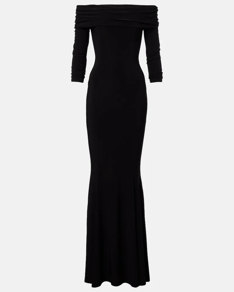 Norma Kamali Off-Shoulder-Maxikleid aus Jersey Schwarz