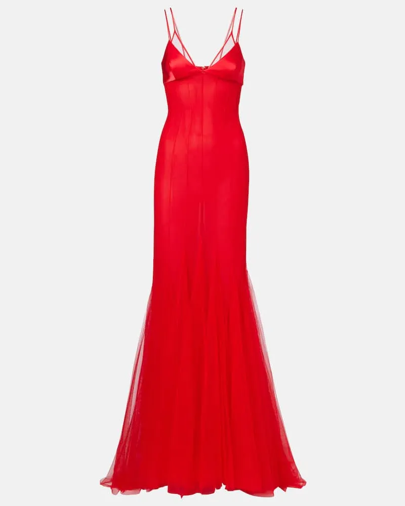 David Koma Robe aus Satin und Tüll Rot