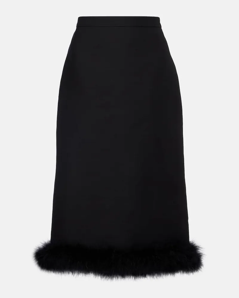 Valentino Garavani Midirock aus Crepe Couture mit Federn Schwarz