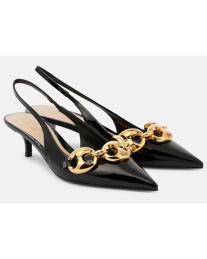 Gucci Slingback-Pumps Marina Chain aus Lackleder Schwarz