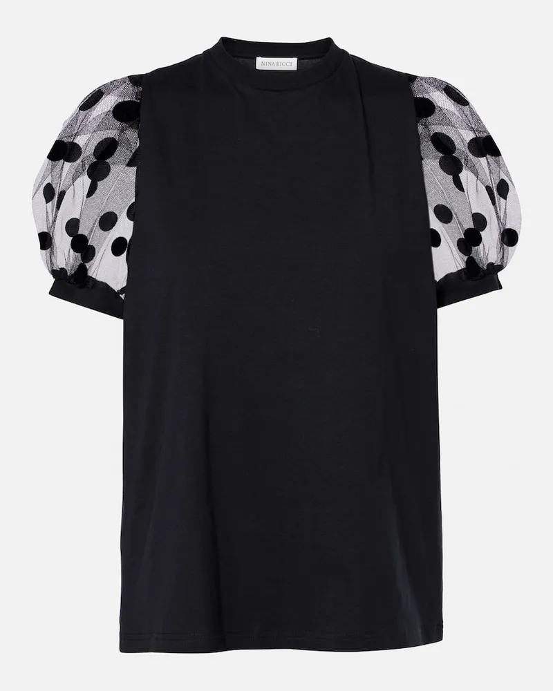 Nina Ricci T-Shirt aus Jersey mit Tüll Schwarz
