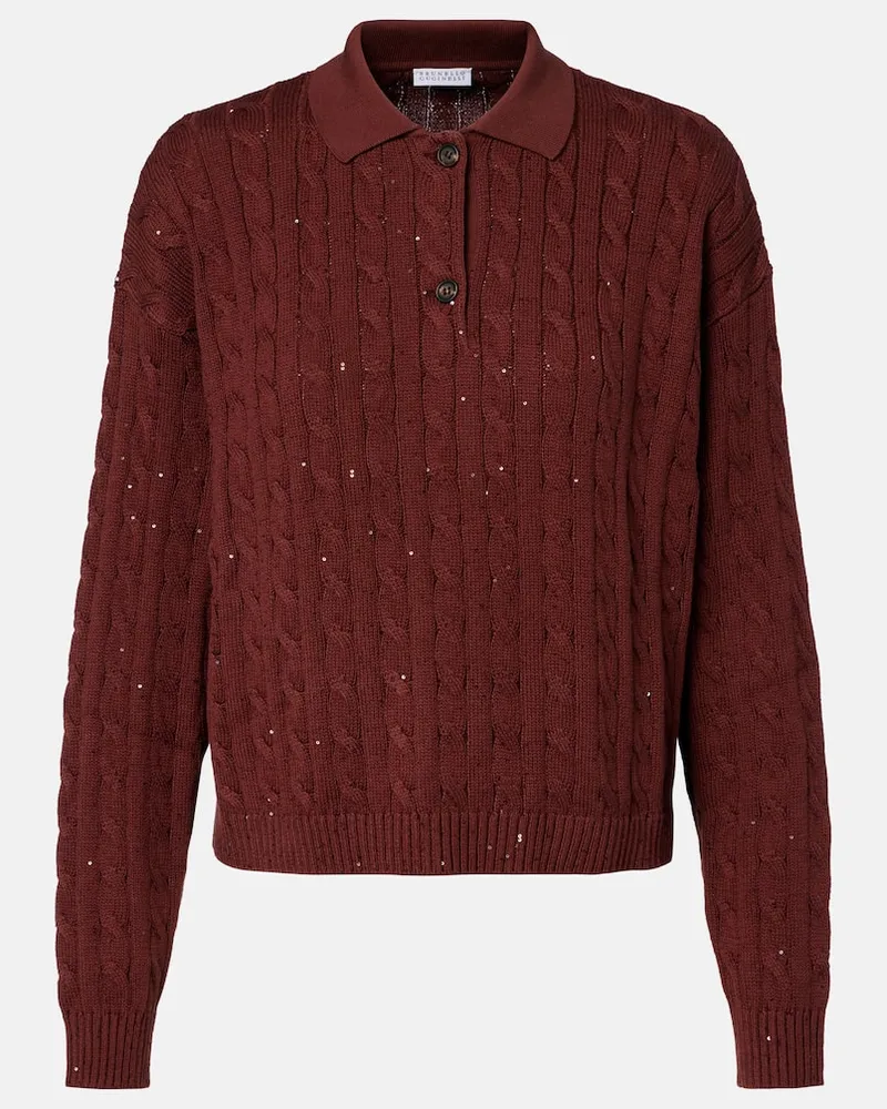 Brunello Cucinelli Polopullover aus Strick Burgunderrot