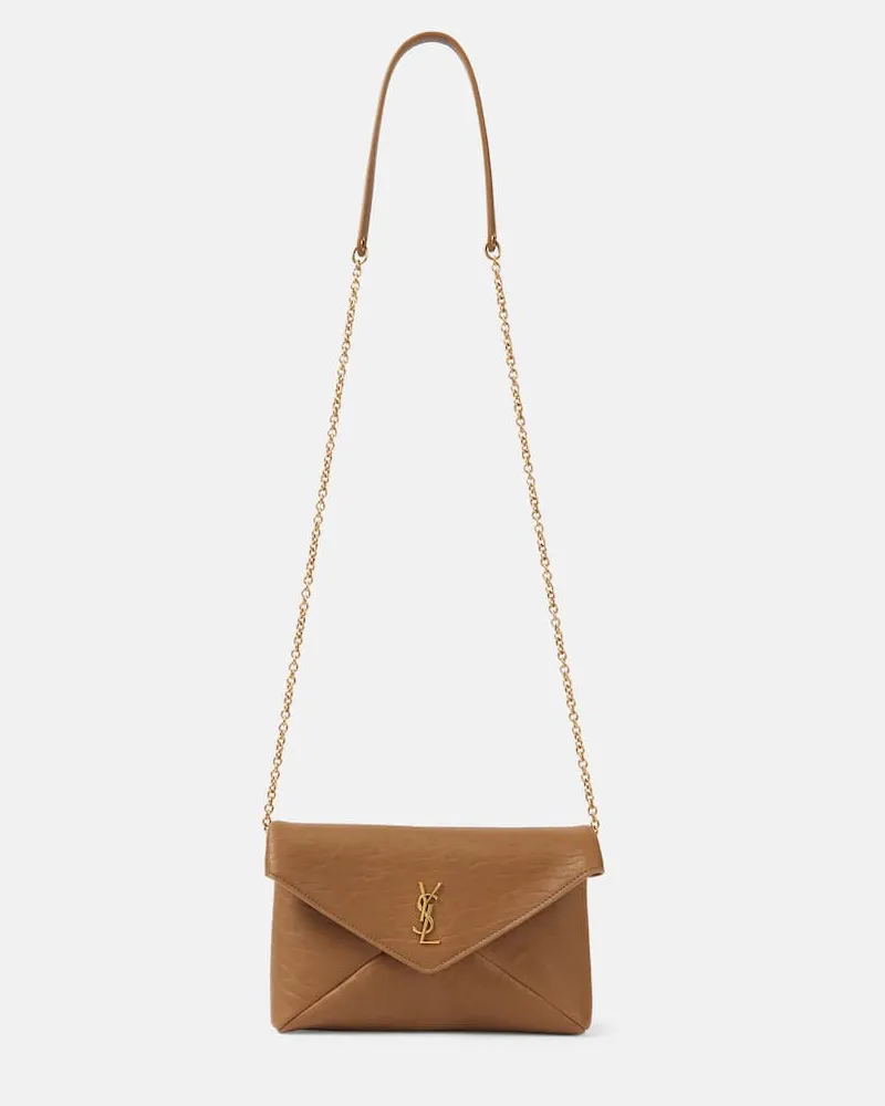 Saint Laurent Clutch Cassandre aus Leder Braun