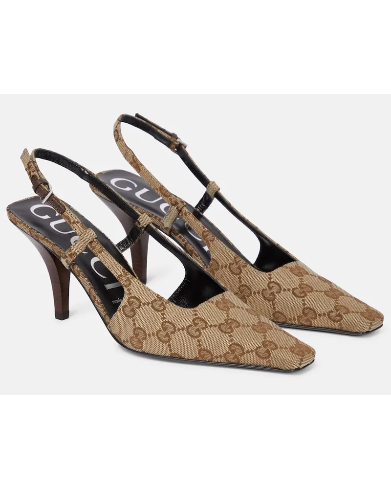 Gucci Slingback-Pumps GG aus Canvas Beige