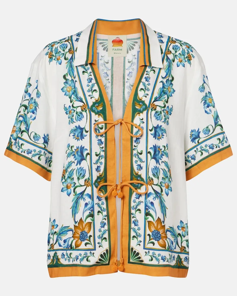 FARM Rio Hemd Flora Tile aus einem Leinengemisch Weiß