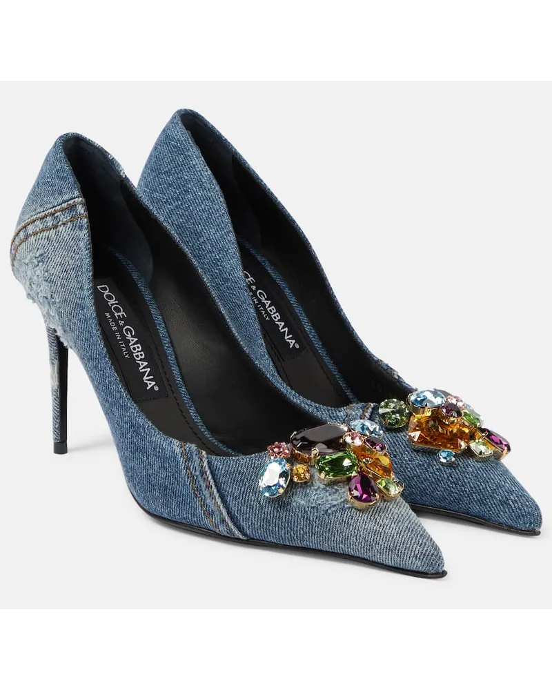 Dolce & Gabbana Verzierte Pumps aus Denim Blau
