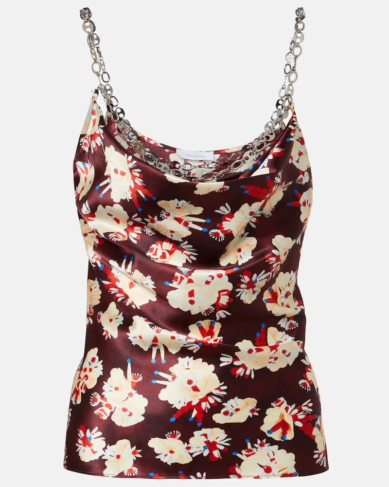 Paco Rabanne Bedrucktes Top aus Seidensatin Multicolor