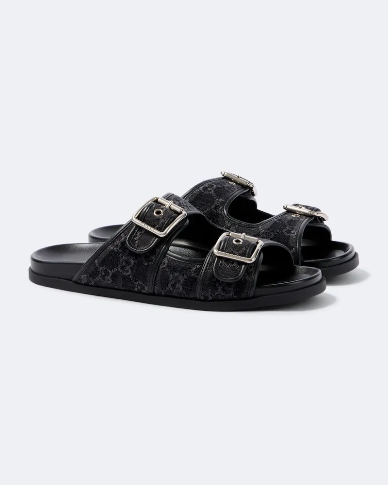 Gucci Sandalen GG aus Canvas mit Leder Schwarz