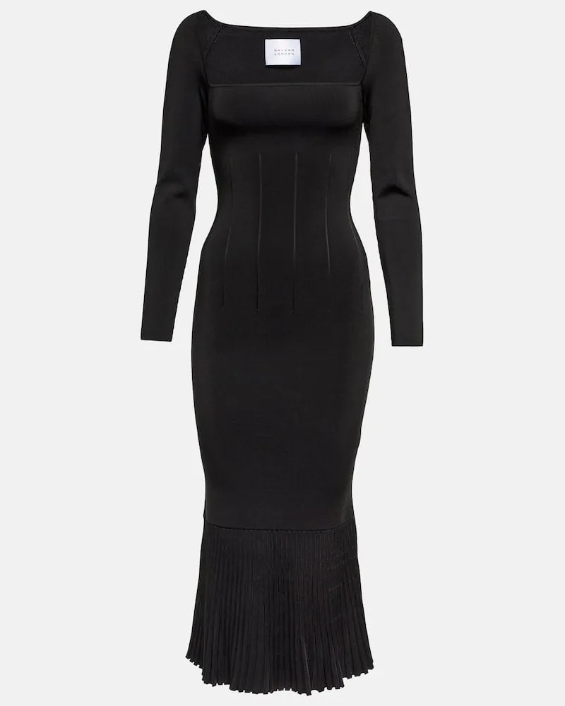 GALVAN Midikleid Atalanta aus Rippstrick Schwarz