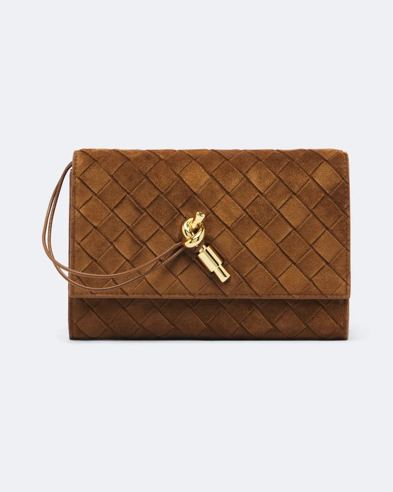 Bottega Veneta Clutch Andiamo aus Veloursleder Braun
