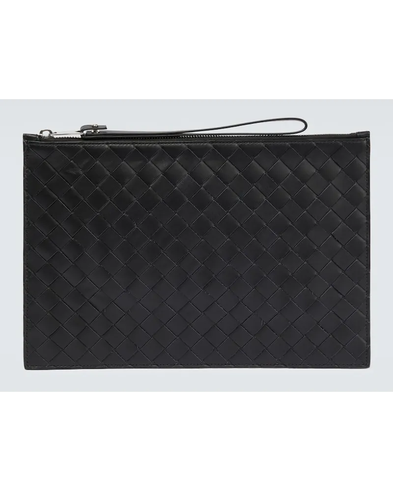 Bottega Veneta Etui mit Riemen Intrecciato Large aus Leder Schwarz