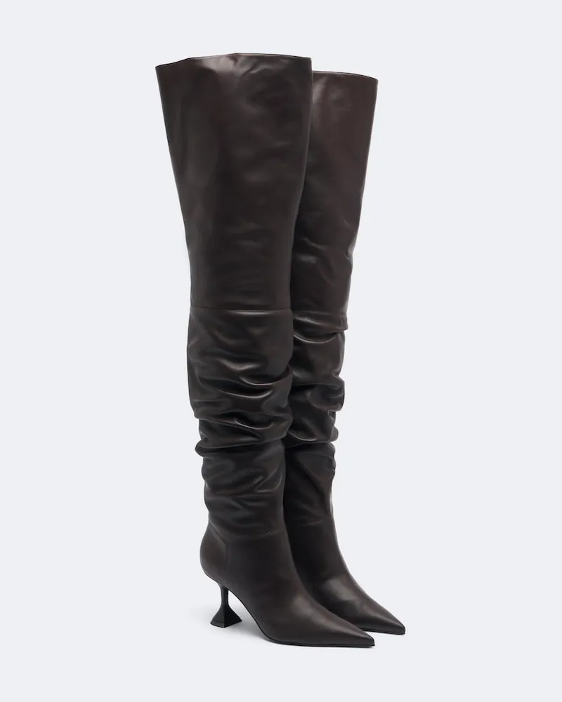 Amina Muaddi Overknee-Stiefel Olivia aus Leder Braun