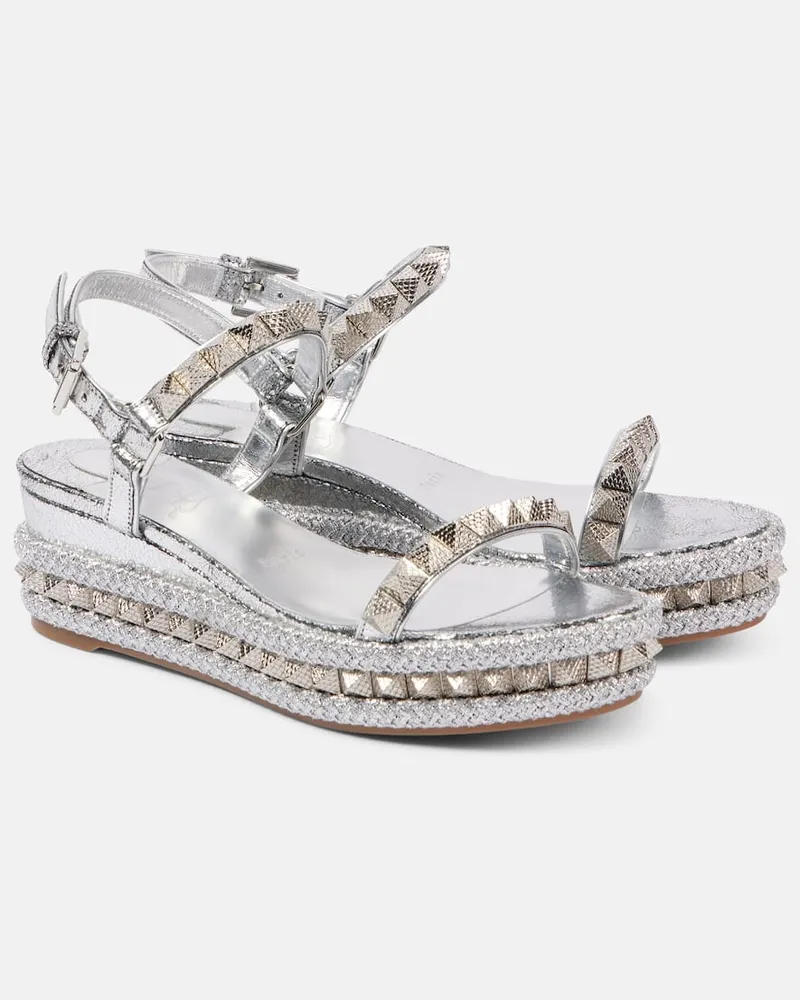 Christian Louboutin Espadrille-Wedges Pyraclou 60 aus Metallic-Leder Silber