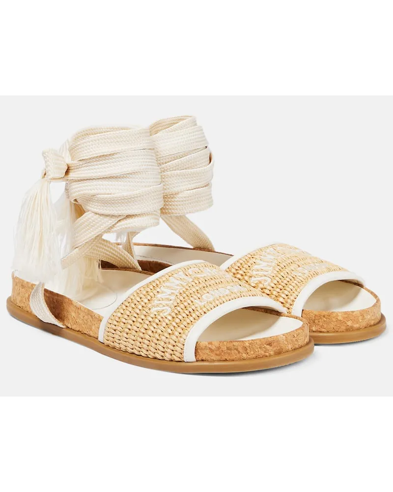 Jimmy Choo Sandalen Gal Flat aus Raffiabast Nude