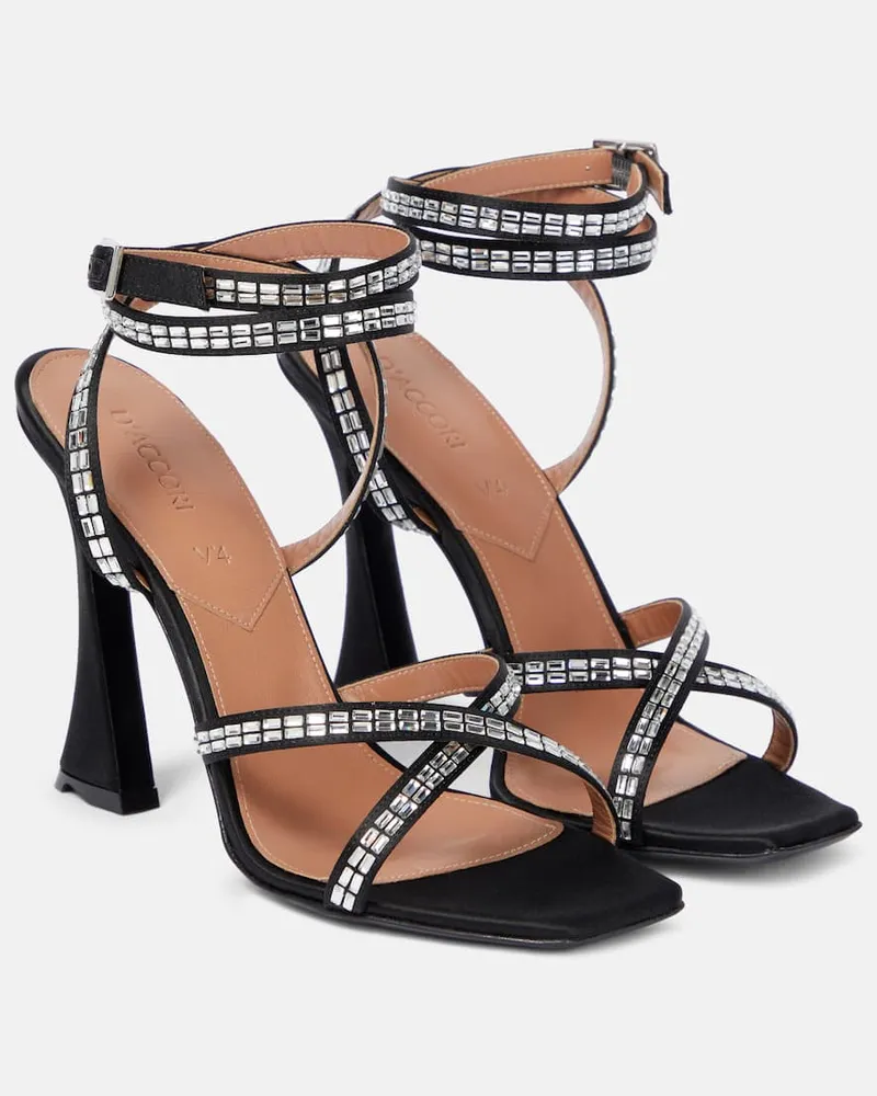 D’Accori Verzierte Sandalen Carre aus Satin Schwarz