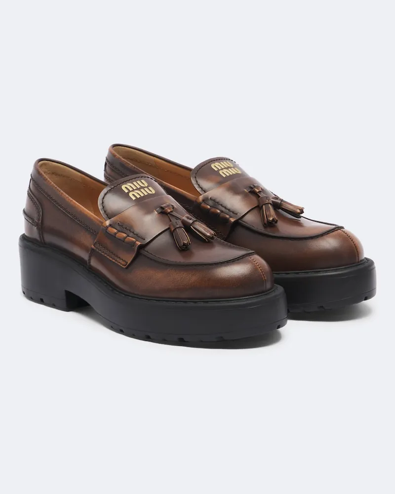 Miu Miu Plateau-Loafers aus Leder Braun