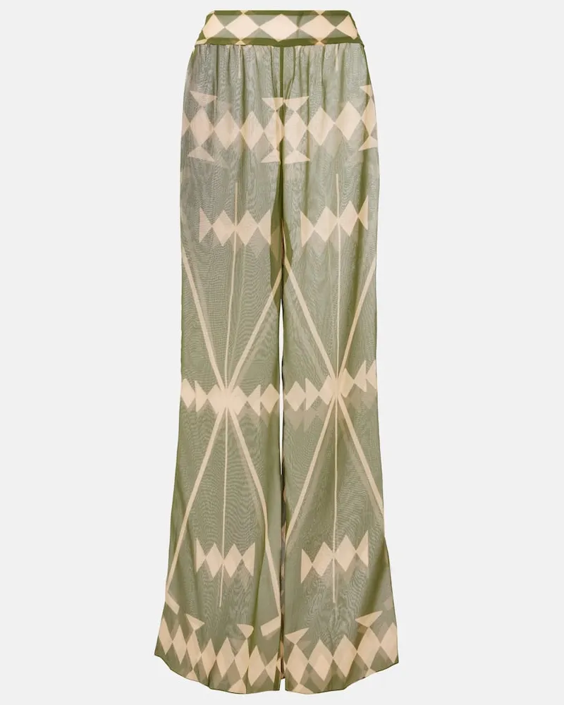 Johanna Ortiz Bedruckte Palazzo-Hose aus Chiffon Grün