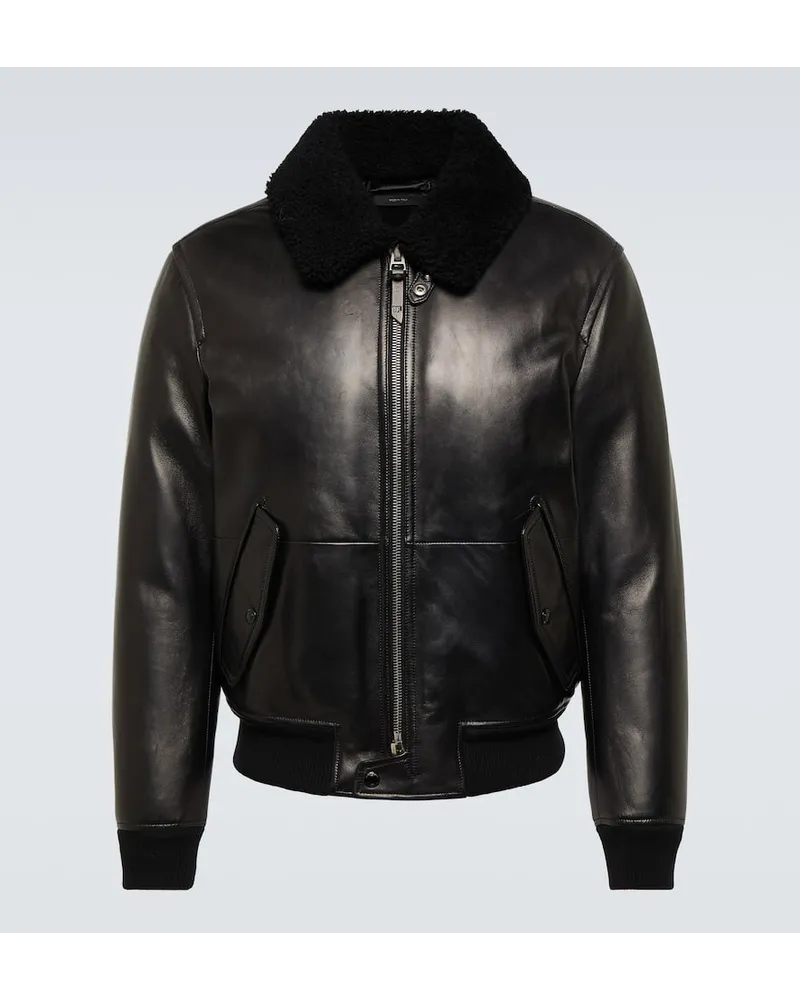 Tom Ford Lederjacke mit Shearling Schwarz