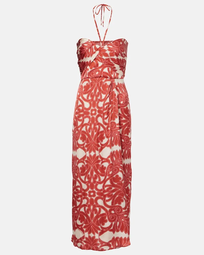 Poupette St Barth Bedrucktes Midikleid Collina aus Satin Rot