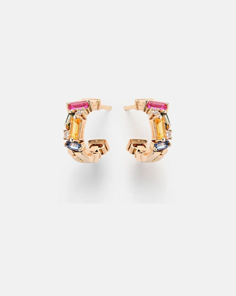Suzanne Kalan Ohrringe Ella Rainbow aus 18kt Roségold mit Diamanten und Saphiren Multicolor