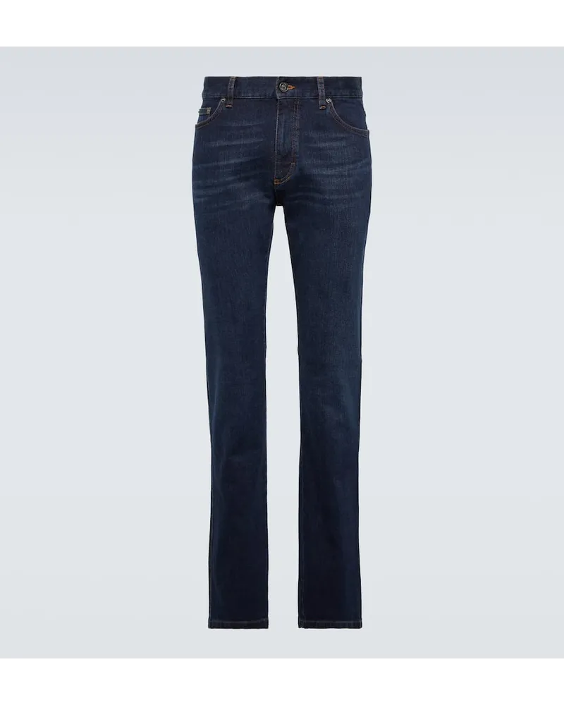 Ermenegildo Zegna Low-Rise Slim Jeans Roccia Blau