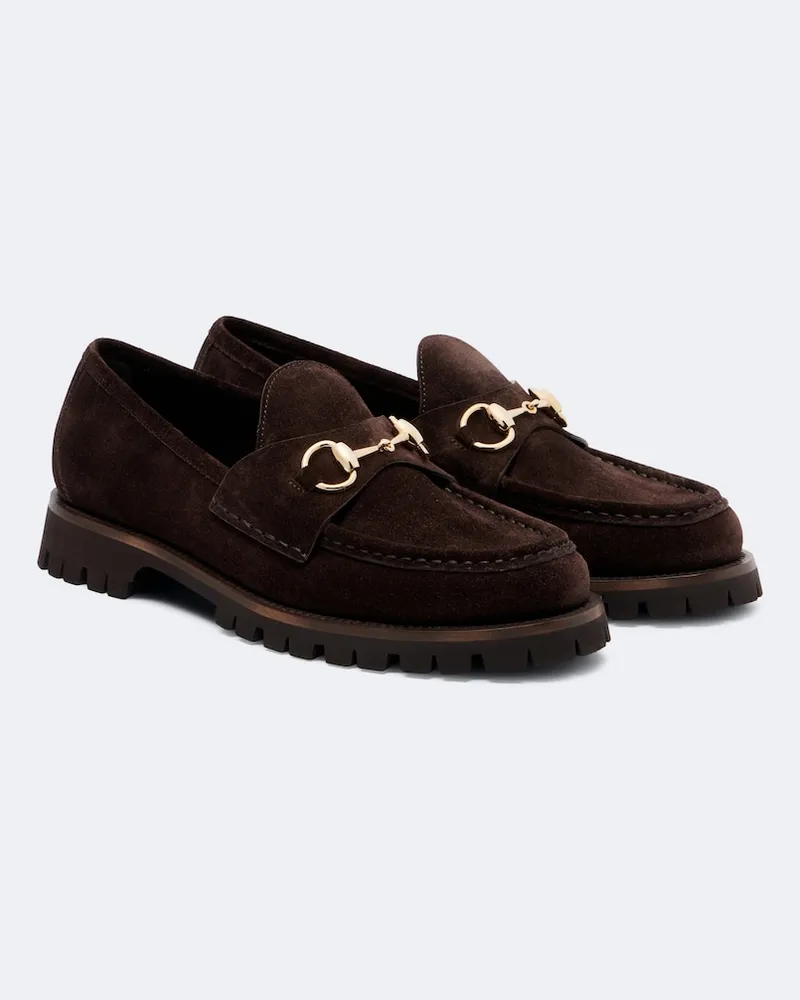 Gucci Loafers Sylke Horsebit aus Veloursleder Braun