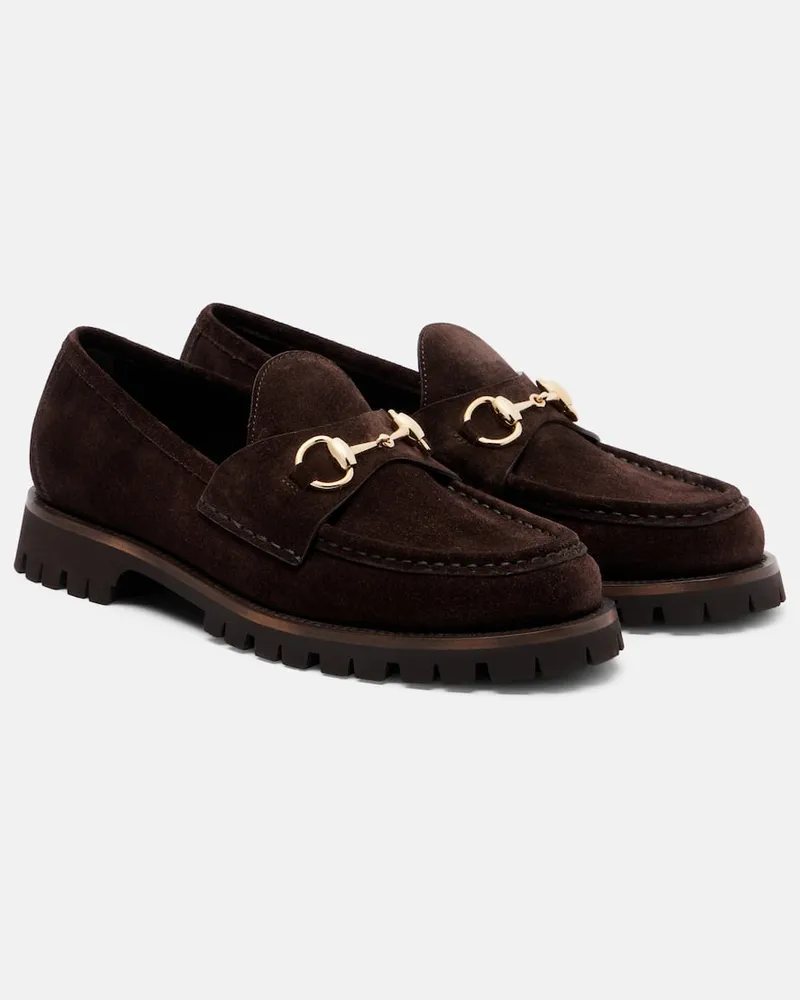 Gucci Loafers Sylke Horsebit aus Veloursleder Braun