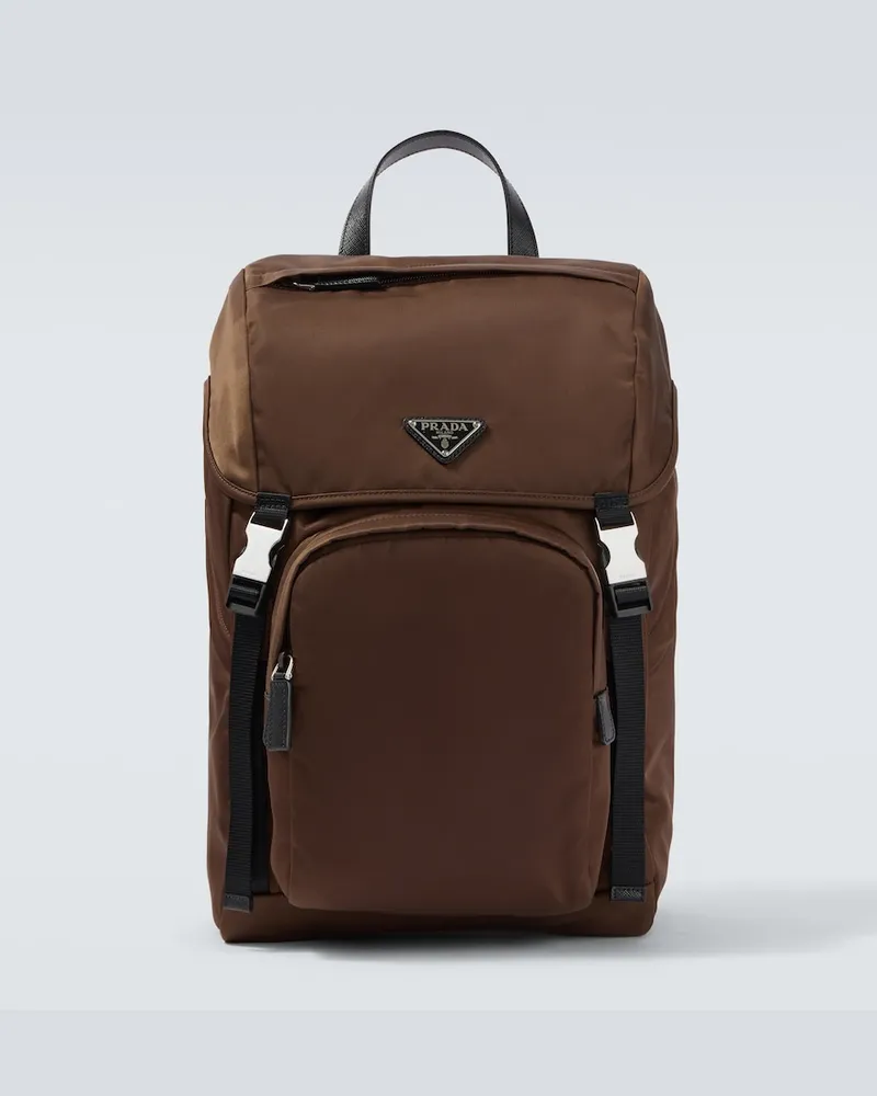 Prada Rucksack aus Re-Nylon mit Leder Braun