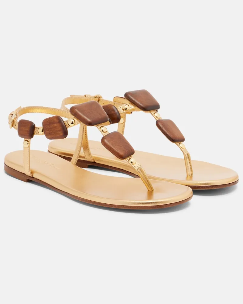 Gianvito Rossi Verzierte Sandalen Munduk aus Metallic-Leder Gold