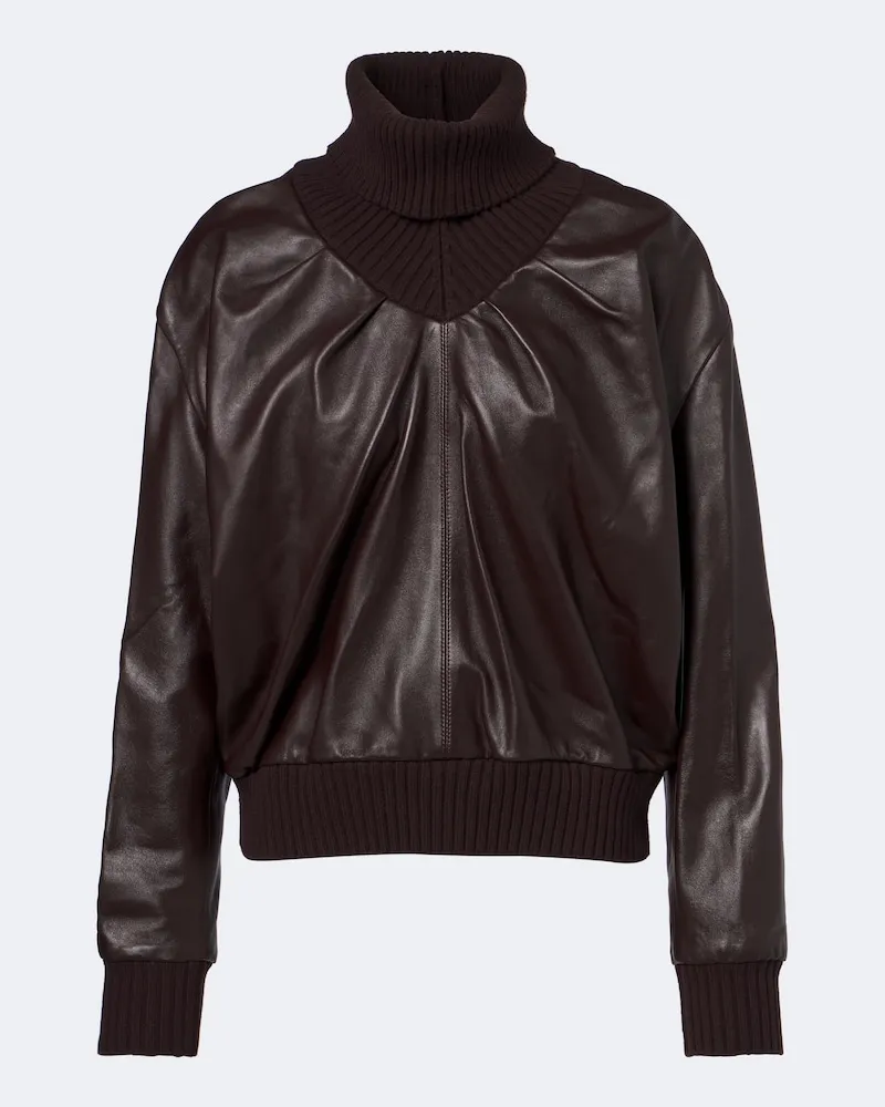 Victoria Beckham Top aus Leder mit Rippstrick Blau