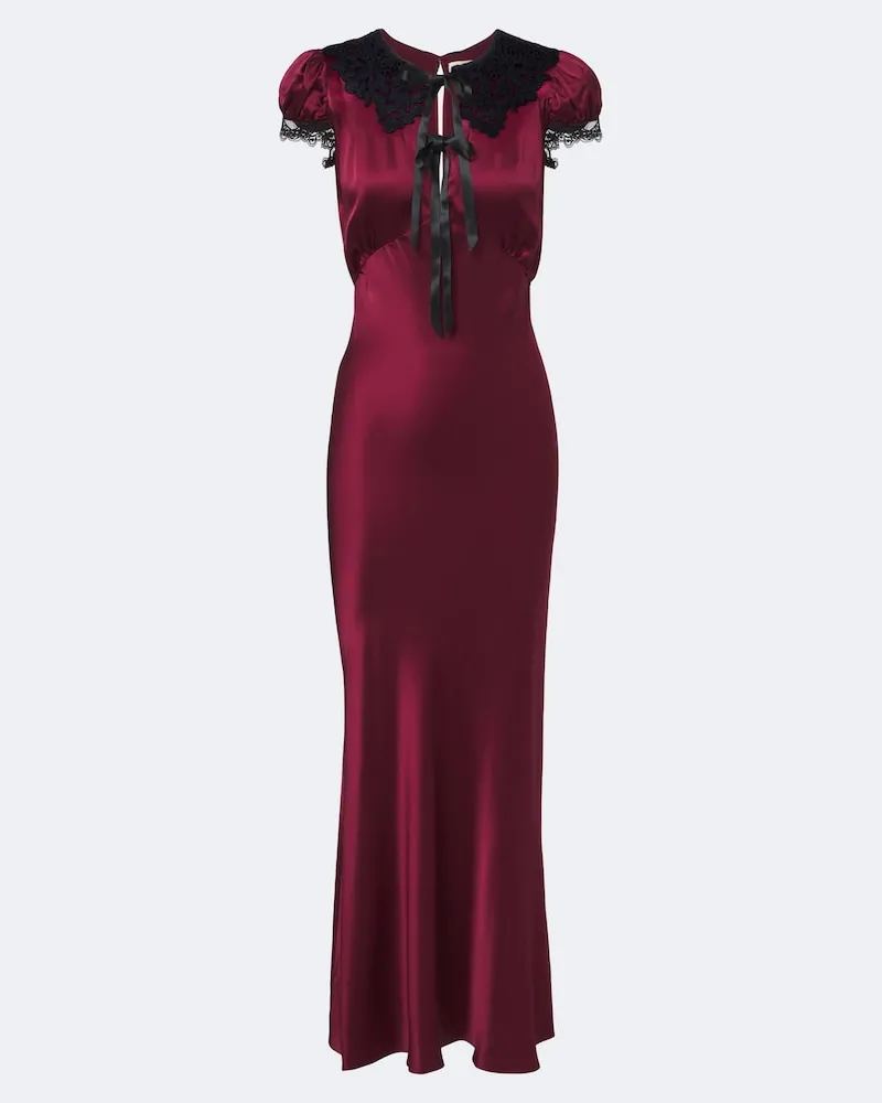 Rodarte Midikleid aus Seidensatin mit Spitze Burgunderrot