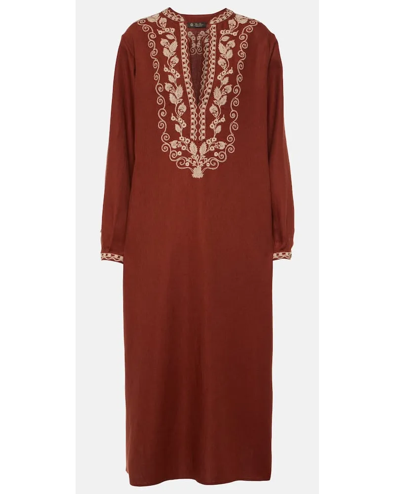 Loro Piana Bestickter Kaftan Faye aus Leinen Rot