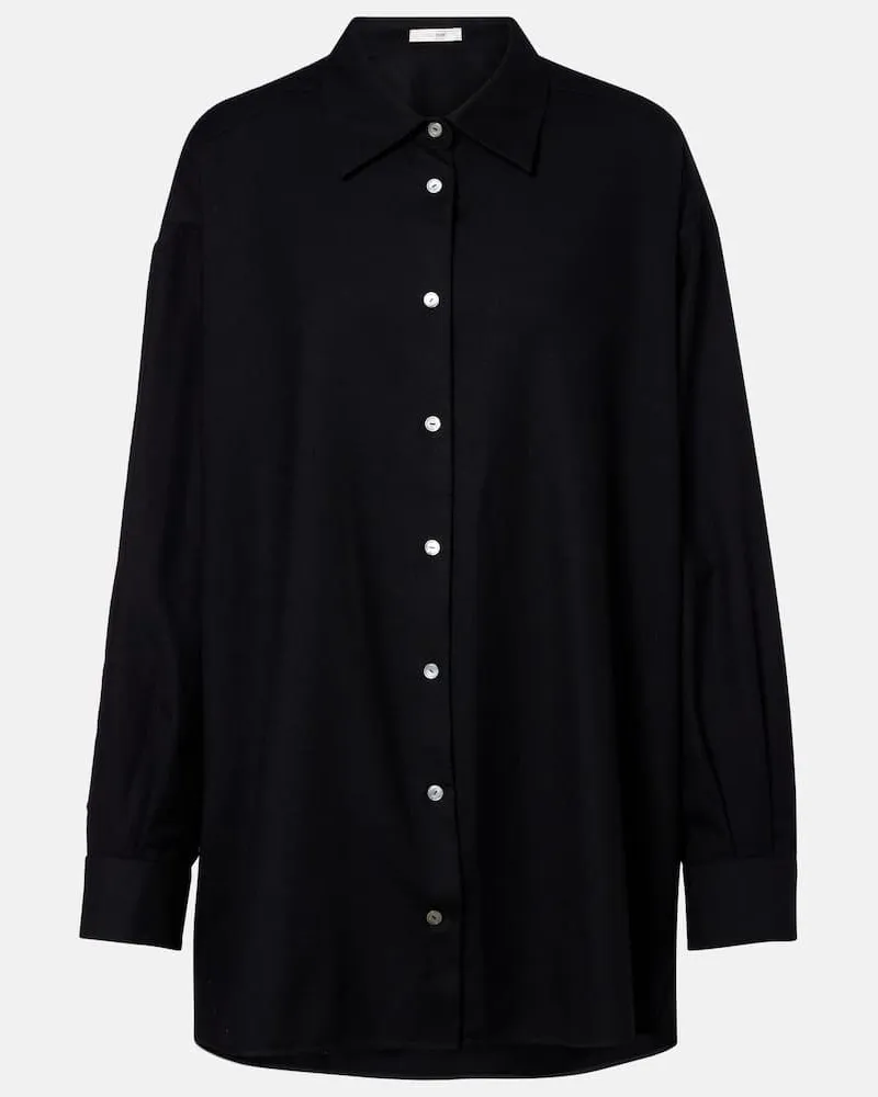 The Row Hemd Luka aus Schurwollflanell Schwarz