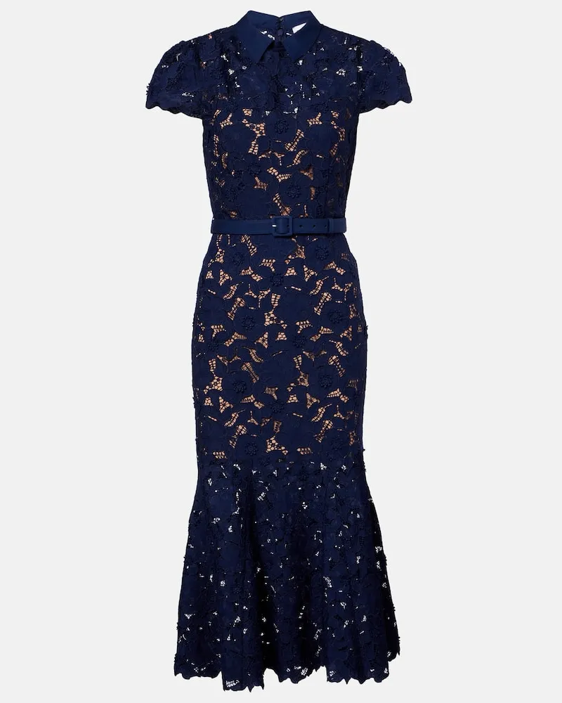 Self-Portrait Midikleid aus Spitze Blau