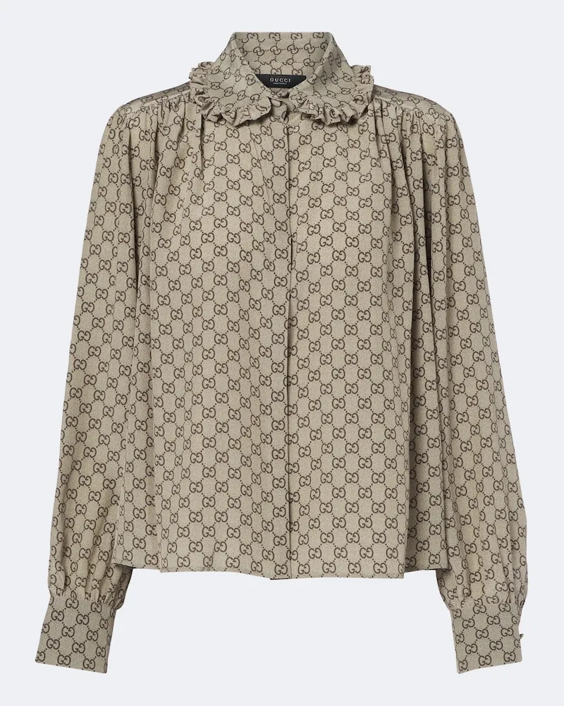 Gucci Bluse GG aus Seiden-Crêpe de Chine Beige