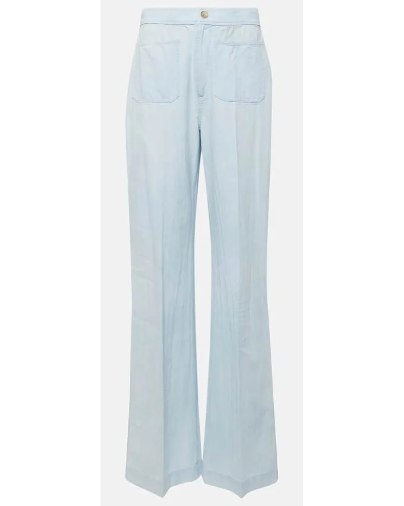 Ralph Lauren Weite Hose aus Baumwoll-Chambray Blau