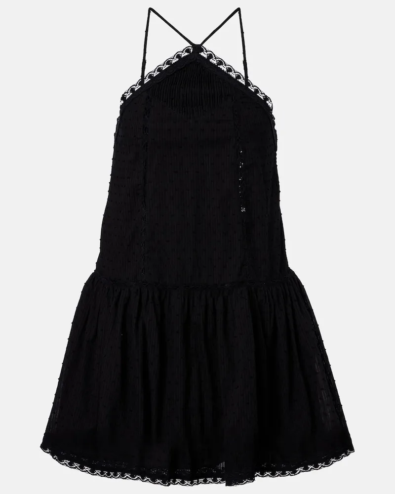 Poupette St Barth Minikleid Nora aus Baumwolle mit Häkelbesatz Schwarz