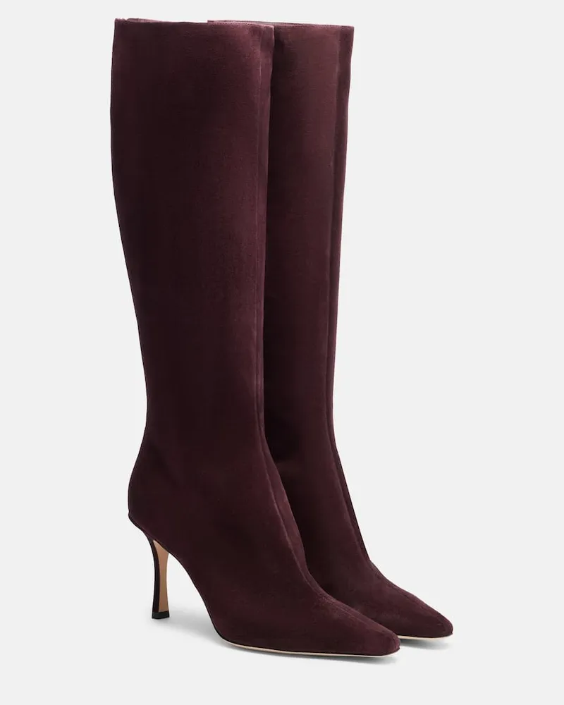 Jimmy Choo Stiefel Agathe 85 aus Veloursleder Burgunderrot